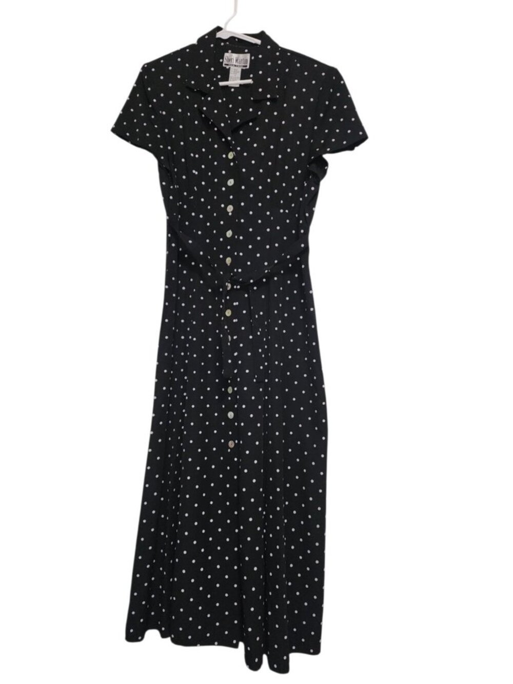 Sheri Martin New York Womens Dress 16 Black White Polka Dot Button Front Maxi